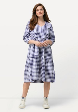 GINGHAM SEERSUCKER 3/4 SLEEVE - Jurk - navy blue