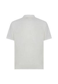Polo shirt bianco in cotone con maniche corte e colletto standard. Design semplice con una consistenza liscia e senza motivi o dettagli visibili.