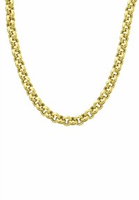 Guld kæd necklace med sammenkoblede runde led, glat overfladetekstur og poleret finish, velegnet til både afslappet og formel brug.