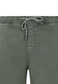 Groene katoenen broek in een blend met een elastische tailleband met een trekkoord, een voorzak en een soepele textuur.