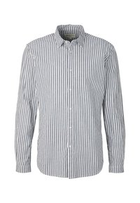 Camicia a righe bianca e navy, con colletto, maniche lunghe e design slim fit. Tessuto in cotone con una texture morbida.
