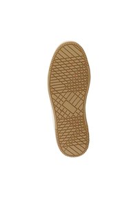 Rubber shoe sole with a textured brown pattern, featuring diagonal lines and a rectangular accent; designed for grip and stability.