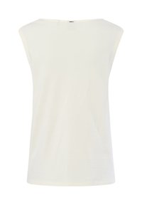 Mouwloos wit topje met een eenvoudig design, gemaakt van zachte stof. Heeft een ronde halslijn en een rechte zoom aan de onderkant.