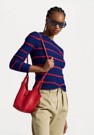 Polo Ralph Lauren STRIPED  CABLE KNIT COTTON SWEATER - Strikkegenser - blue/red