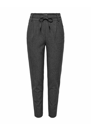 Grijze geweven broeken met een gestructureerde afwerking, voorzien van een elastische tailleband, trekkoord en zijzakken. Tapered ontwerp van de pijpen.