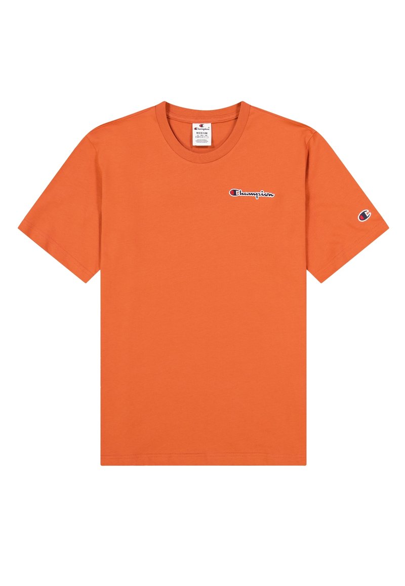 Oranssi puuvillapaita lyhythihaisilla hihoilla ja pyöreällä kaula-aukolla. Paidassa on pieni brodeerattu logo rinnassa ja logo hihassa.