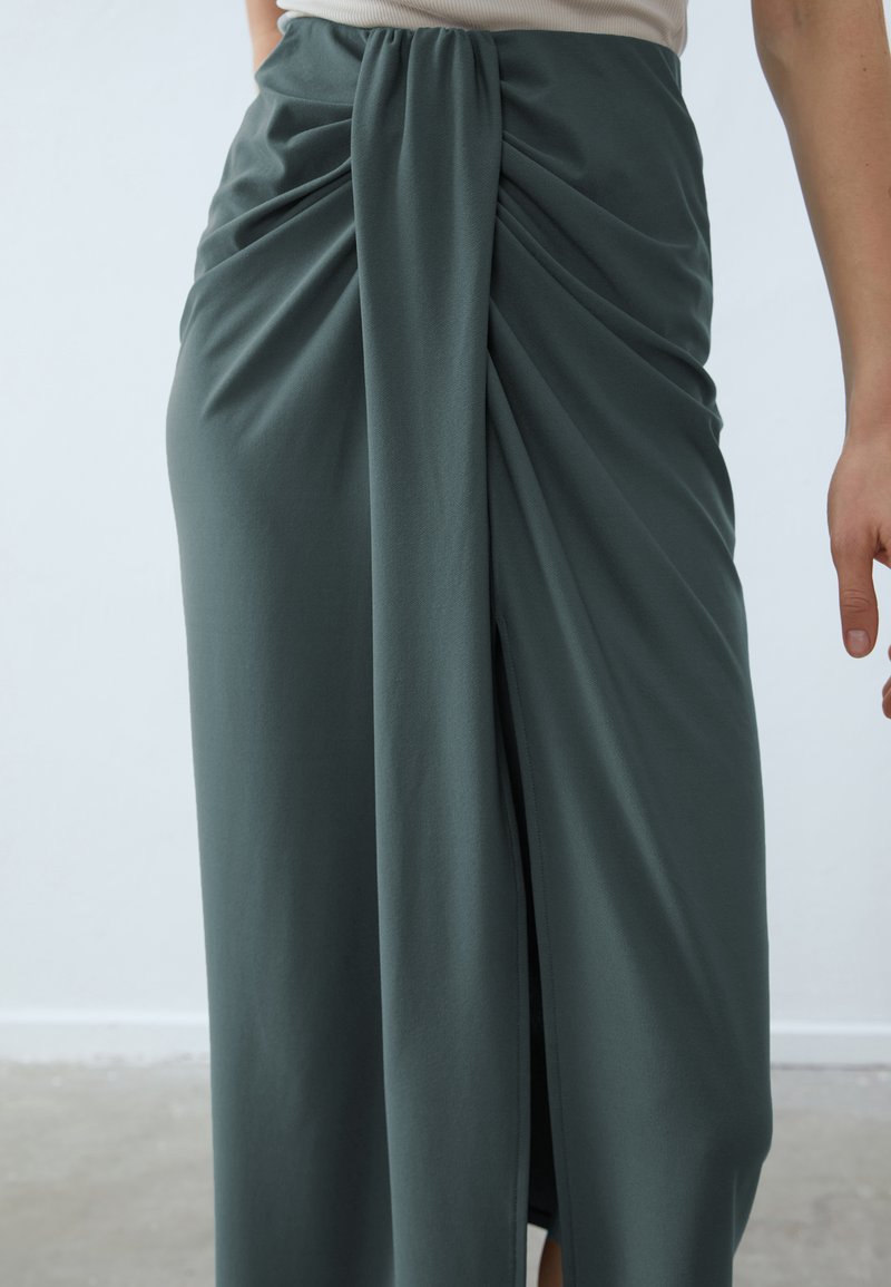 Jupe midi en laine mélangée Couleur vert olive clair - - TX178-81X