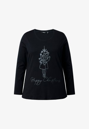 Maglietta nero a maniche lunghe realizzata in cotone, con una grafica argento raffigurante una figura che tiene della vegetazione e la scritta "Buon Natale" sotto.