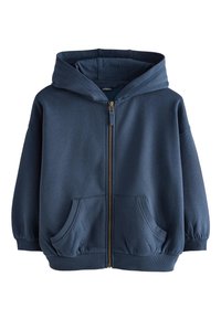 Sweat à capuche zippé bleu marine fabriqu�é en tissu doux, doté d'une capuche, de poches avant et de poignets et ourlet élastiqués pour une coupe décontractée.