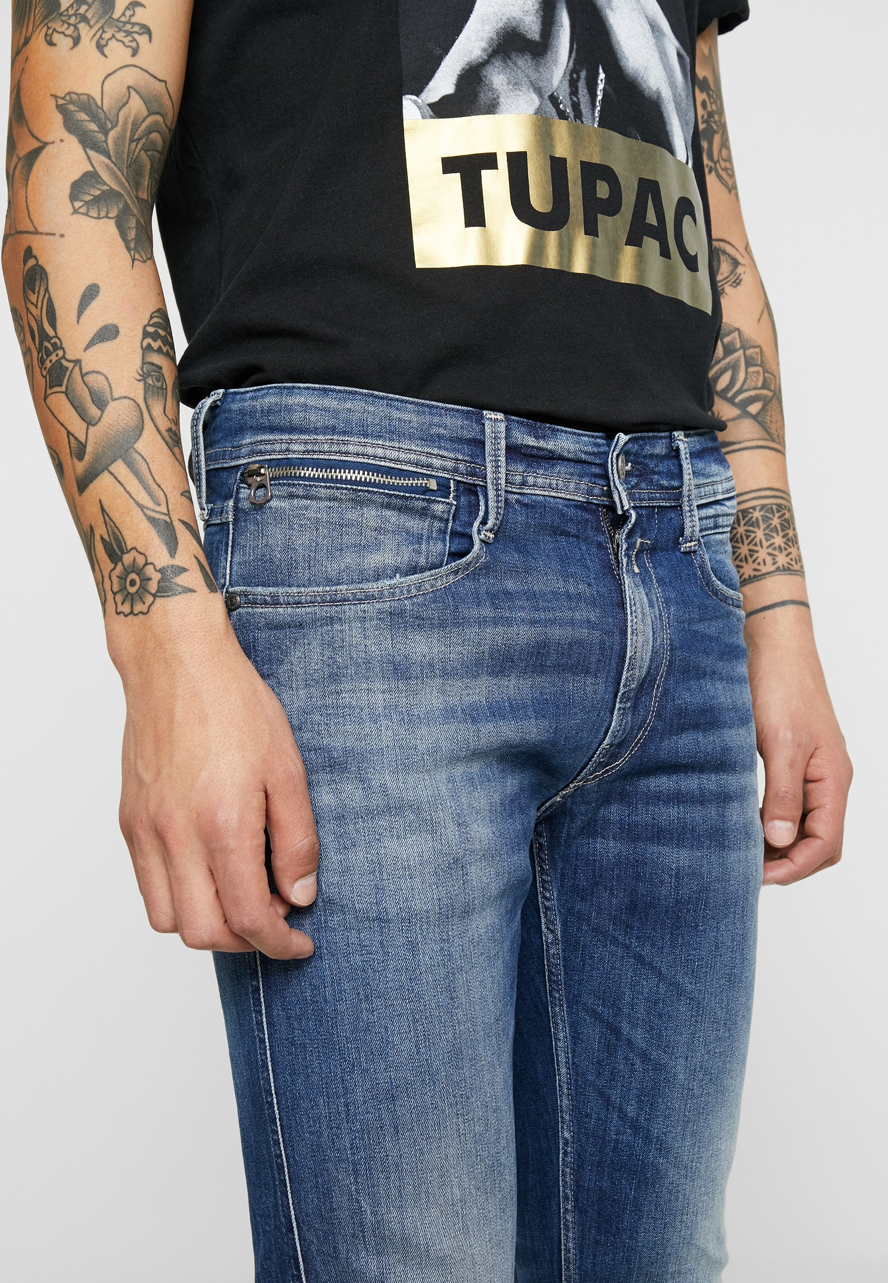 Replay ANBASS COIN ZIP - Jeans slim fit - medium blue/blu denim - Zalando.it