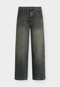 Τζιν παντελόνι με φαρδιά μπατζάκια σε σκούρο ντένιμ με ξεβαμμένο εφέ, πέντε τσέπες και κλείσιμο με κουμπί· διαθέτει αντίθετη ραφή και ίσια ρέλια.