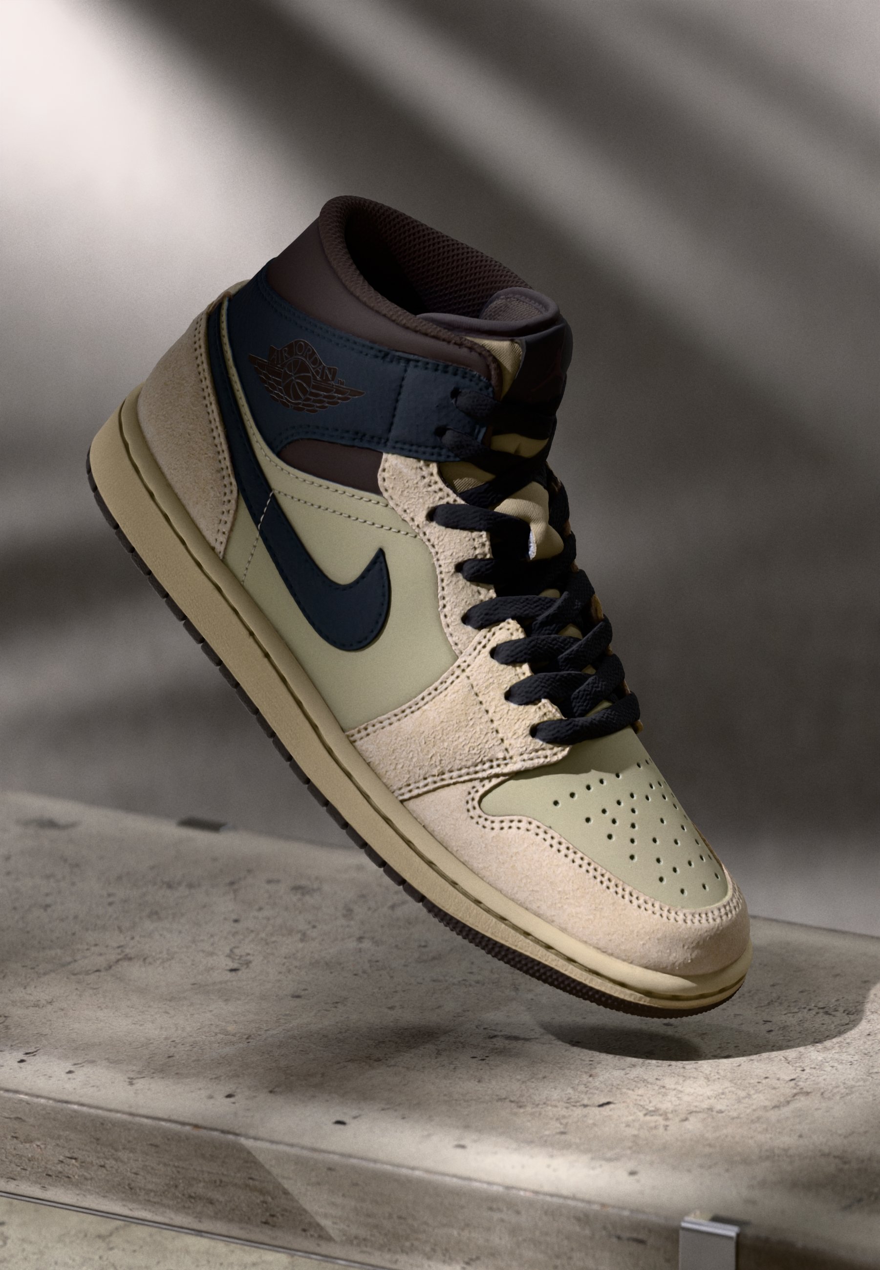 Nike Air Jordan 1 Mid Tan, Cream & Black Nike Jordan Black & Tan Air Jordan 1 Mid SE Sneakers Nike  main image 2