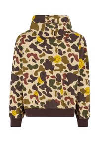 Felpa con cappuccio realizzata in tessuto leggero, con un motivo di camuffamento beige decorato da faccine sorridenti marroni, verdi e gialle. Maniche e orlo a coste.
