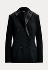 DOUBLE BREASTED SATIN TRIM CREPE BLAZER - Kratka jakna - black