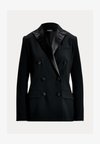 DOUBLE BREASTED SATIN TRIM CREPE BLAZER - Bleiseri - black