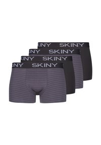 Fire par boxerbriefs i mørke farver, med en stribet design på et par, elastisk talje med "SKINY" logo, blødt stof.
