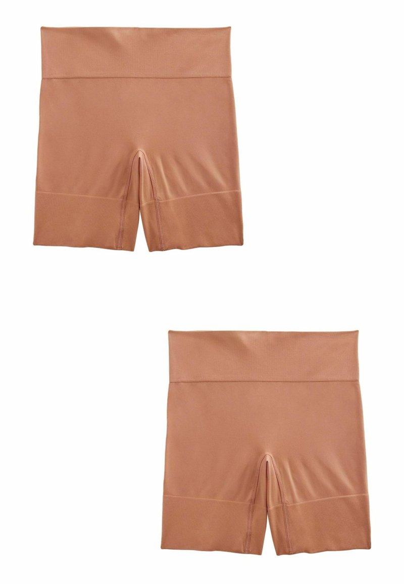 Hochtaillierte Shorts aus einem weichen, mauvefarbenen Stoff mit glatter Textur. Verfügt über ein figurbetontes Design und einen Schnitt bis zur Mitte des Oberschenkels.