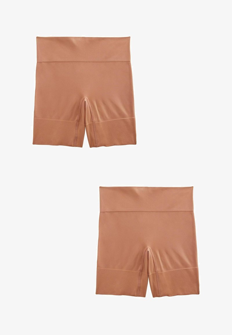 Hochtaillierte Shorts aus einem weichen, mauvefarbenen Stoff mit glatter Textur. Verfügt über ein figurbetontes Design und einen Schnitt bis zur Mitte des Oberschenkels.