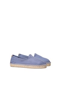 Espadrillas blu in tela con suola in juta intrecciata, design slip-on e cuciture tonali. Materiale leggero e traspirante.