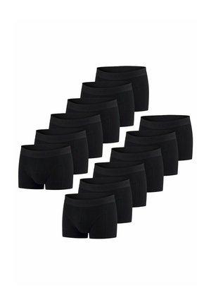 Schwarze Baumwoll-Boxershorts mit glatter Textur, elastischem Bund und einfachem, geradem Schnitt. 12er Pack.