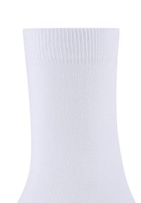 Calzino bianco in cotone con un polsino a coste testurizzato e corpo liscio, progettato per comfort e traspirabilità.