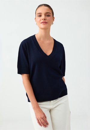 Jimmy Key, V-NECK SHORT SLEEVE KNIT TOP - T-shirt basique - dark blue