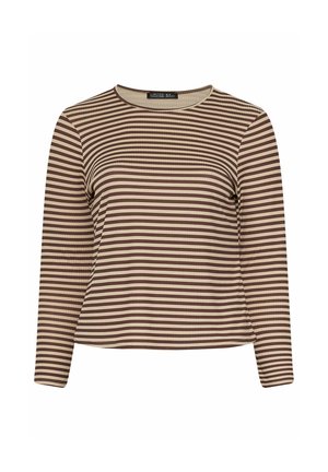 Langarm-Rippenoberteil mit beige-braunen horizontalen Streifen und rundem Ausschnitt aus der Marke Limited Collection.