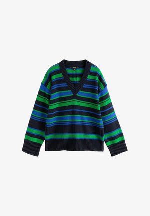 Next, LONG SLEEVE VNECK RELAXED JUMPER - Striktrøje - navy green stripe