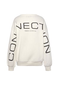 White sweatshirt with oversized fit, featuring large black text "CONNECTION" and "FRENCH CONNECTION" on the back. Soft fabric, ribbed cuffs.