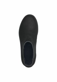 Zapato de cuero negro tipo slip-on con acabado liso, punta redondeada y costuras mínimas. El interior cuenta con un forro suave para mayor comodidad.