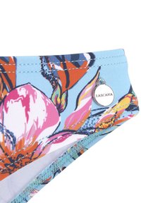 Bikini-Höschen mit floralem Print in Blau-, Pink- und Orangetönen. Enthält ein metallisches LASCANA-Tag an der Seite und kontrastierende Nähte.