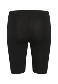 Czarne, dopasowane spodenki kolarskie o gładkiej fakturze, z elastycznym pasem i bez dodatkowych wzorów czy akcentów.