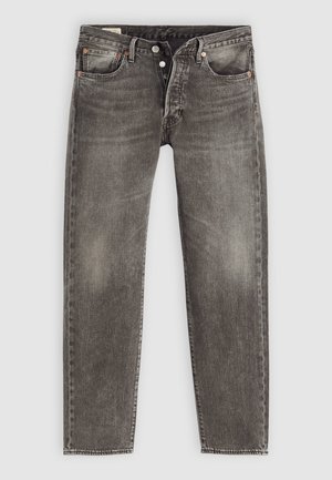 Jeans de mezclilla gris desgastados con cierre de botones, bolsillos delanteros y traseros, y corte recto exhibidos sobre un fondo claro.