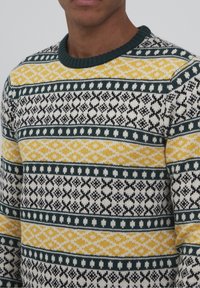 Strickpullover mit Rundhals, im gemusterten Design in Grün, Gelb, Schwarz und Weiß. Strukturierter Stoff mit klassischer Passform.
