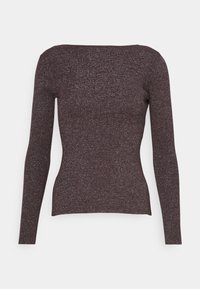 Mörkbrun, långärmad topp med rundad halsringning, tillverkad av ett texturerat, något blänkande tyg. Designad för en åtsittande passform.