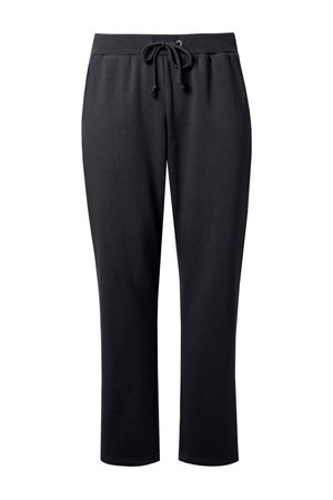 Black straight-leg sweatpants with elastic waistband and drawstring closure, displayed on a white background.