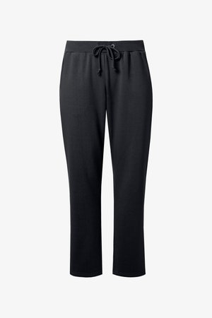 Black straight-leg sweatpants with elastic waistband and drawstring closure, displayed on a white background.