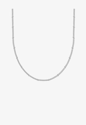 Ezüst nyaklánc, váltakozó sima és texturált szakaszokkal. Elongált láncszemekkel és kerek díszekkel rendelkezik, így kiegyensúlyozott dizájnt alkot.