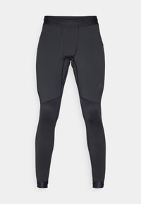 Leggings atletice negre, realizate dintr-un material elastic, cu o textură netedă și design ajustat. Include un talie lată și manșete la glezne.