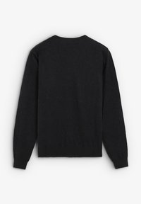 Jersey negro de manga larga con cuello redondo, hecho de un suave tejido de punto. Presenta puños y dobladillo acanalados, y un diseño trasero liso.