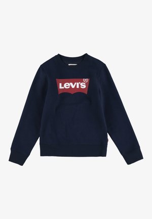 Marineblå sweatshirt lavet af bomuld med et stort rødt Levi's-logo på fronten, rund halsudskæring samt ribstrikkede ærmekanter og kant.