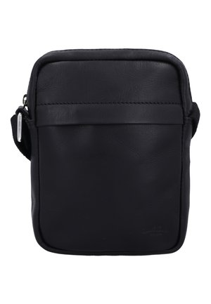 Czarna skórzana torba crossbody o gładkiej teksturze, prostokątnym kształcie, z zamkiem błyskawicznym u góry oraz przednią kieszenią dla łatwego dostępu.