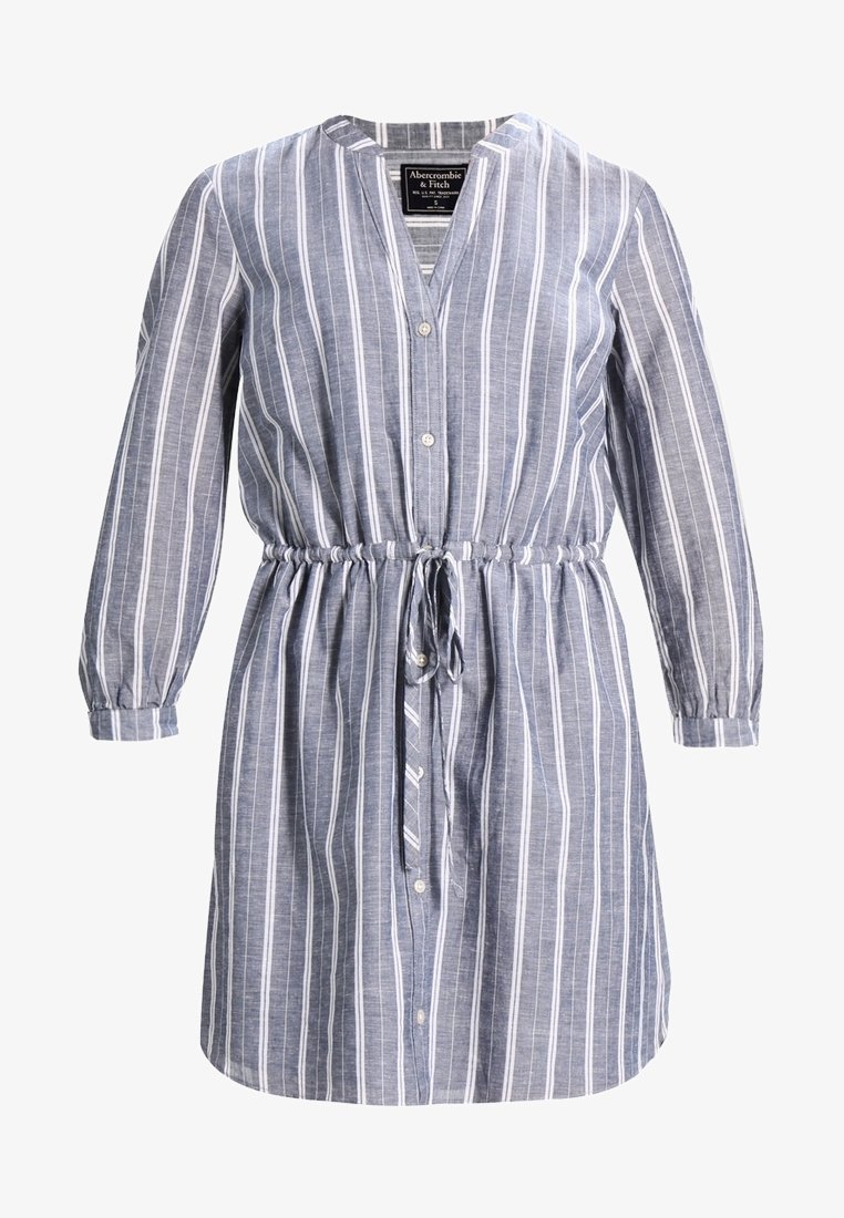 abercrombie blue and white striped dress & Fitch scoop neck dipped waist midaxi in stripes This flattering strapless midi dress is in our classic lightweight poplin fabric and fit Abercrombie & Fitch Vintage Blue