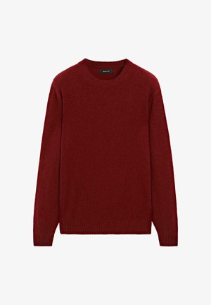 Maglione bordeaux realizzato in tessuto morbido, con scollo rotondo, maniche lunghe e polsini e orlo a coste, dal texture liscia.