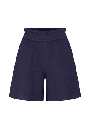 Shorts bleu marine taille haute avec taille élastique et tissu ample texturé.