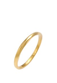 Goldfarbener Bandring mit einer glatten, polierten Oberfläche und einem schlanken, abgerundeten Design. Markierungen im Inneren des Bandes deuten auf Authentizität hin.