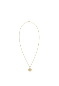 Collier délicat en chaîne d'or avec pendentif médaillon rond présentant un profil en relief d'une figure classique.