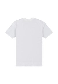 Hvid bomulds T-shirt, rund hals, korte ærmer, glat tekstur, enkel design, uden synlige logoer eller grafik på ryggen.