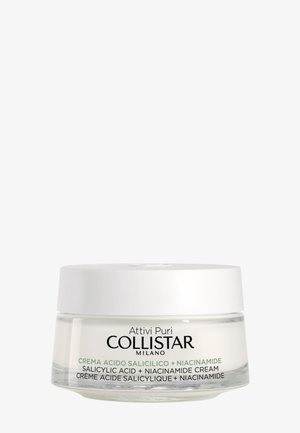 Collistar Attivi Puri crèmepot met witte dop, gelabeld met Salicylzuur en Niacinamide huidverzorgingsproduct.