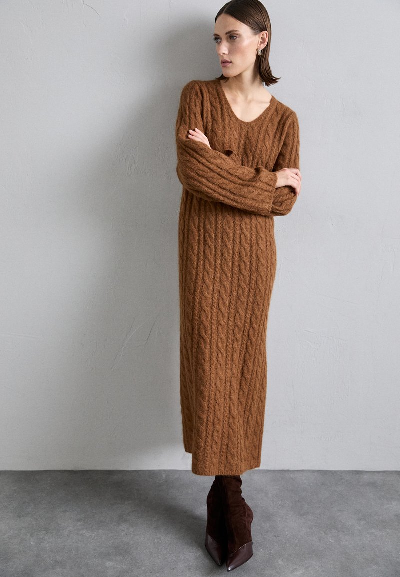 red cable knit sweater dress Briarene Cable Knit Sweater Dress – VICI main image 1